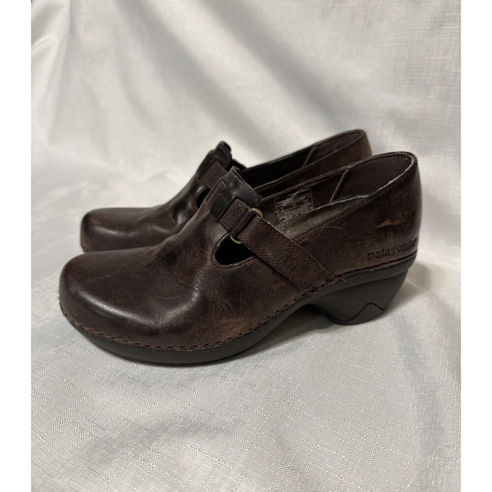 PATAGONIA Women's Performance Footwear Brown Leather Wedge Clog Mary Jane Size 5